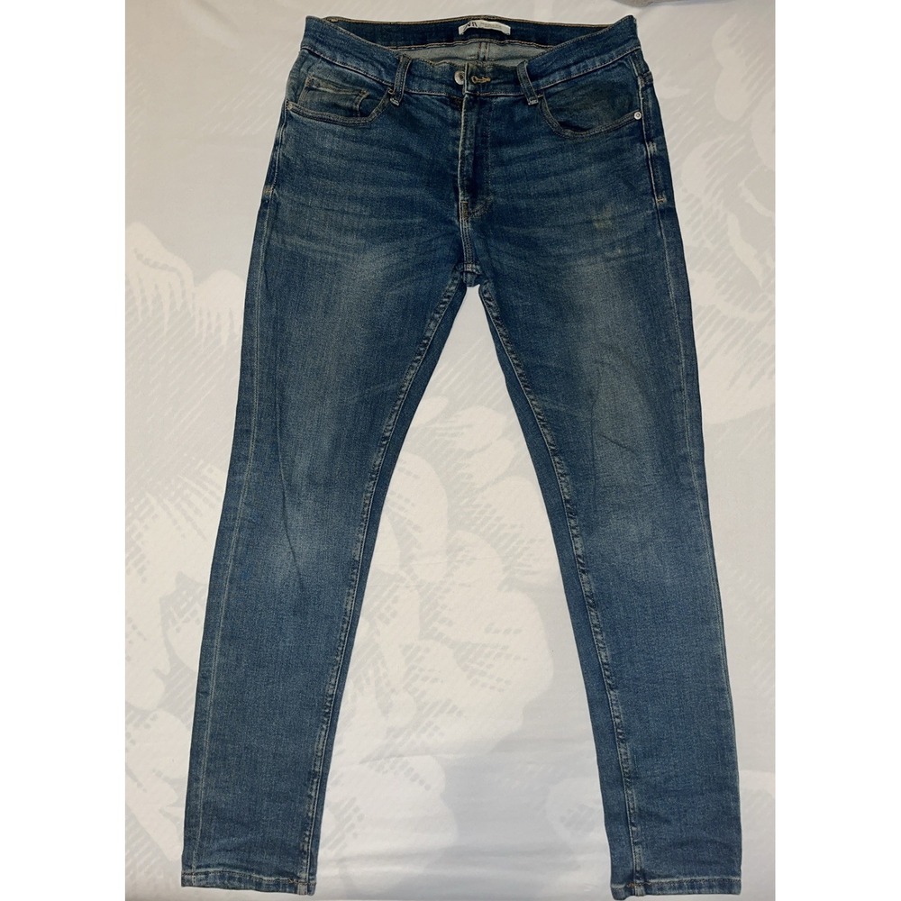 Zara Mens Basic Skinny Jeans Size 34 Blue Denim Casual Stretch